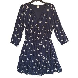 Gap Dress Sz Med Navy Blue Floral Ruffle Hem Coastal Cowgirl Prairie Boho